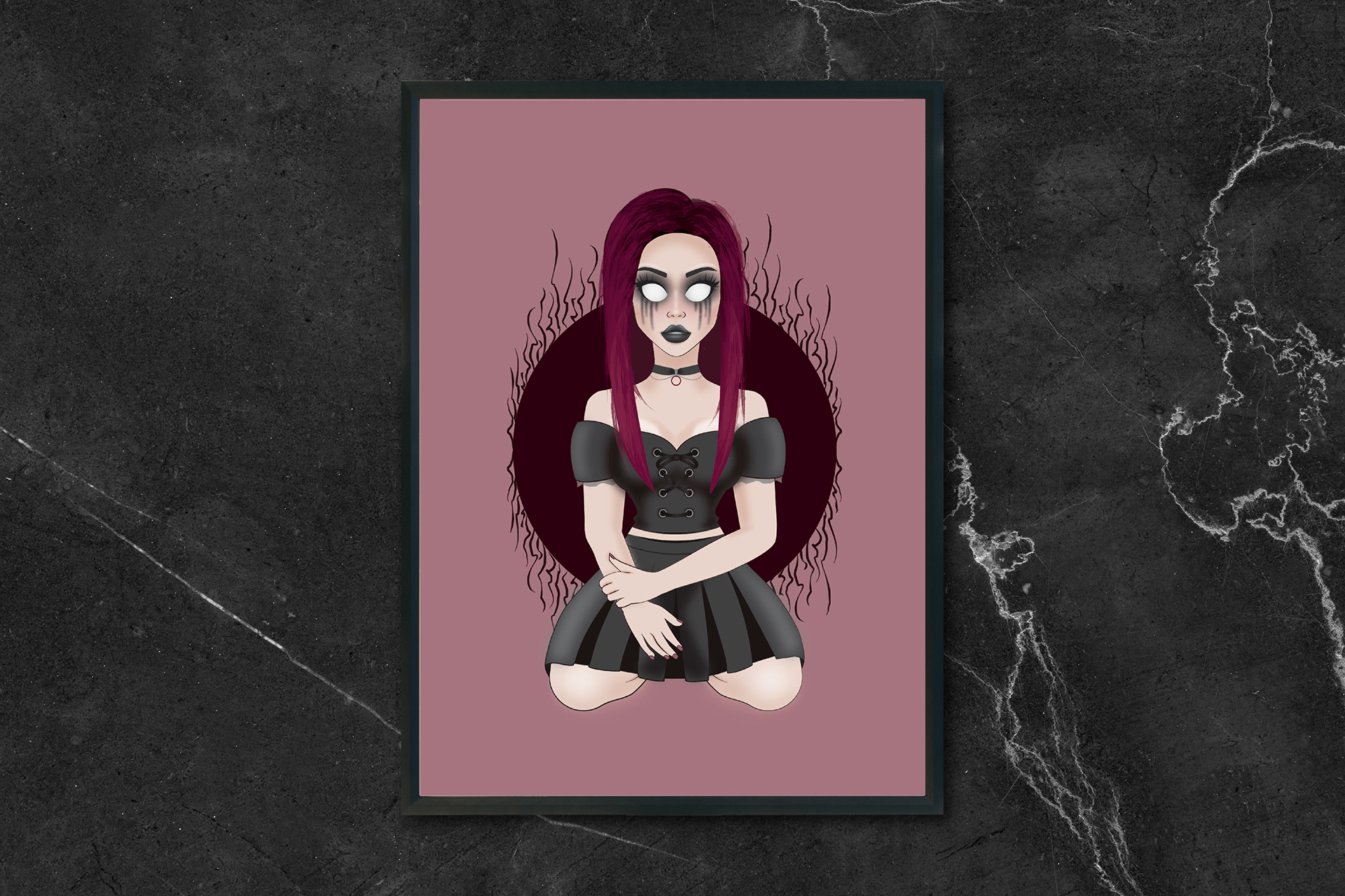 A graphic illustration of a gothic inspired character.