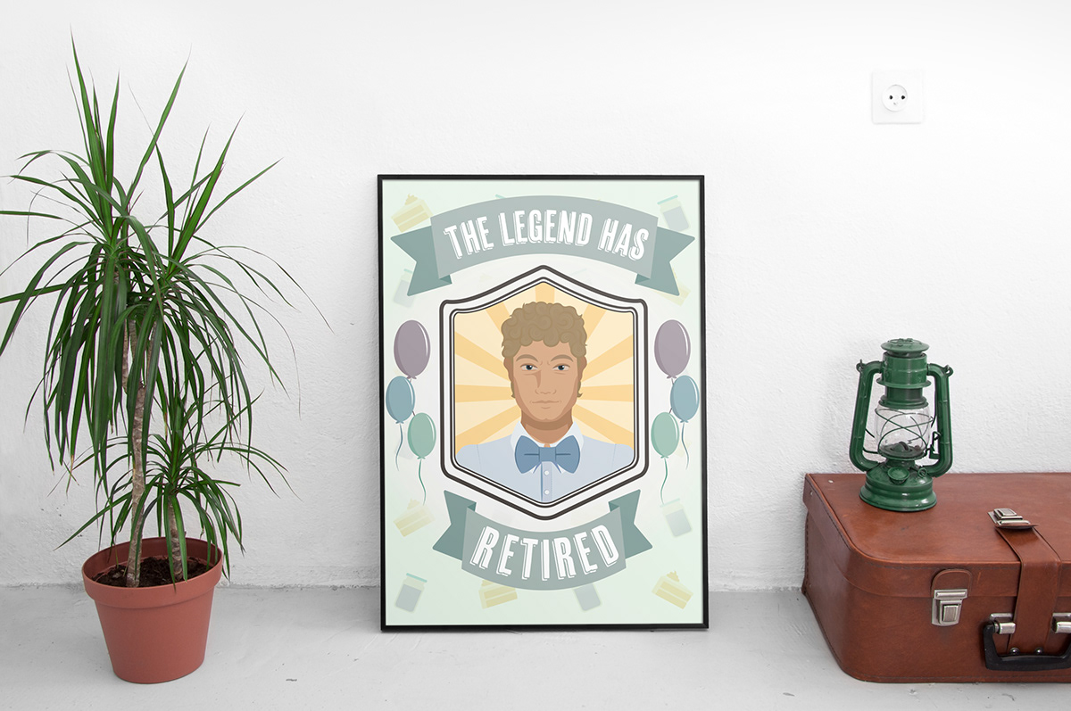A mockup of the retirement poster in a frame.
