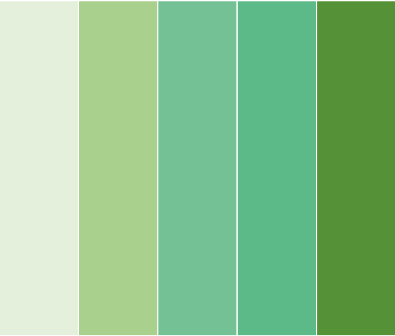 A swatch of dark green shades used in the project.