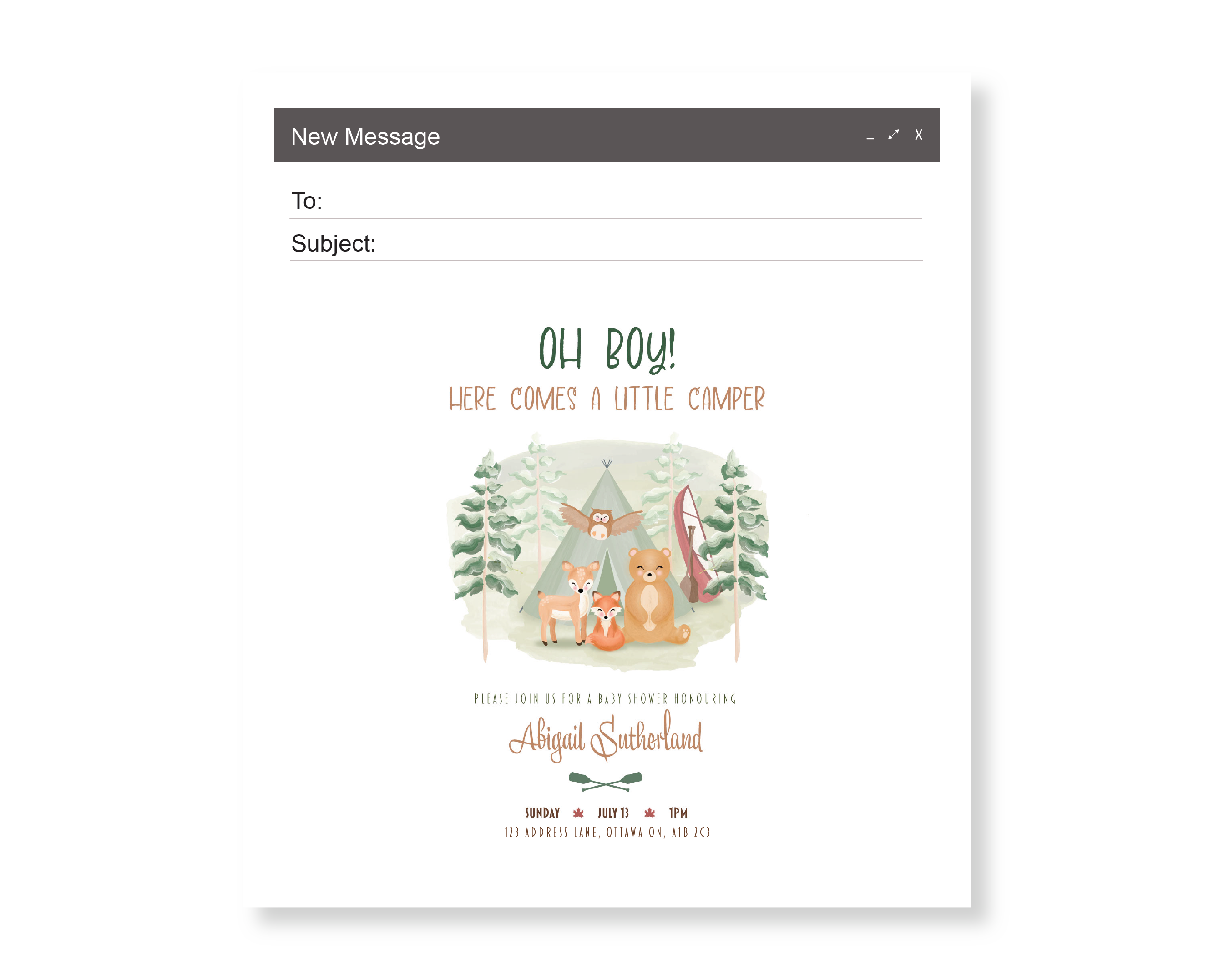 A mockup image image of the invitation in an email template.