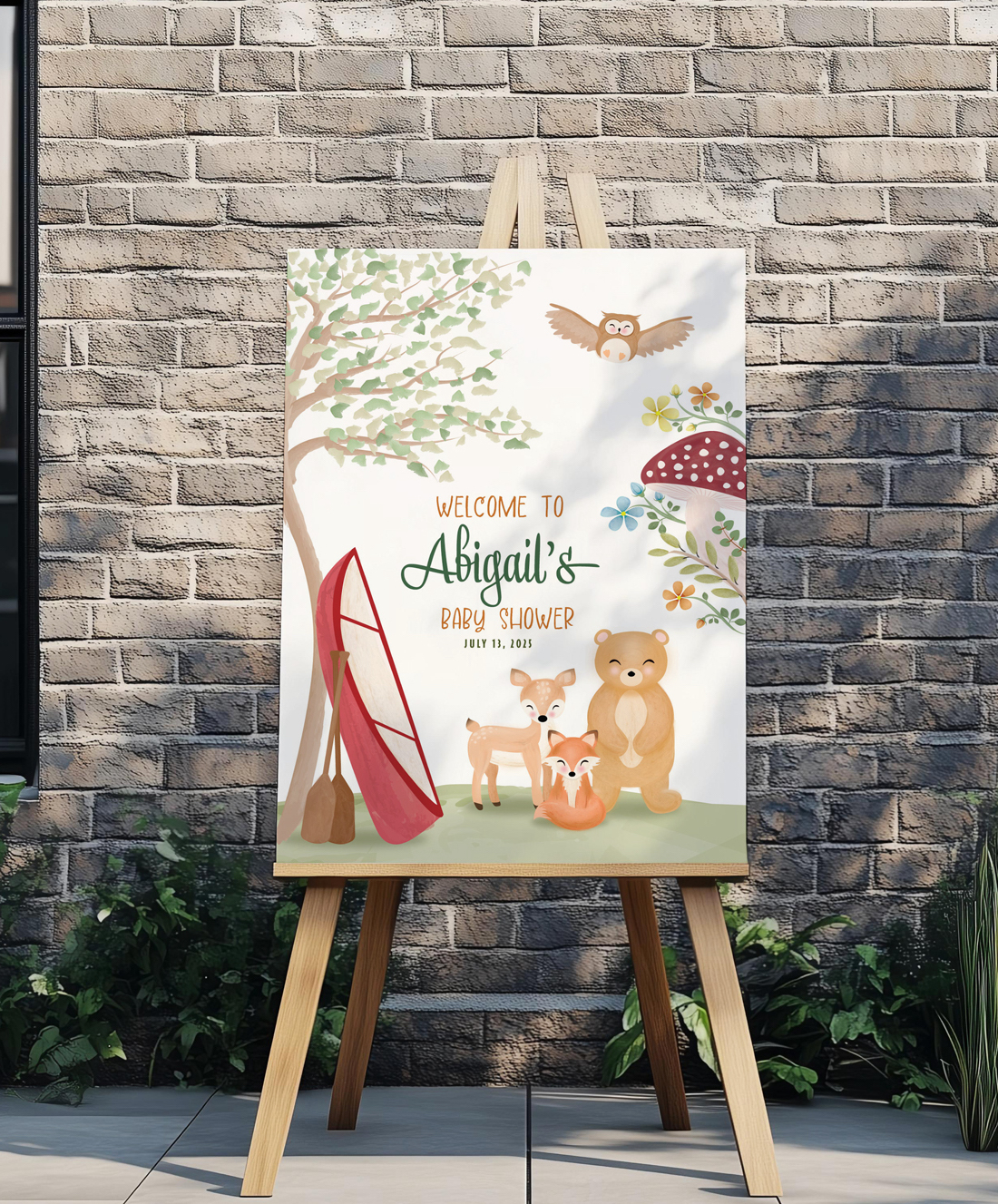 A mockup of the event poster on an easel.