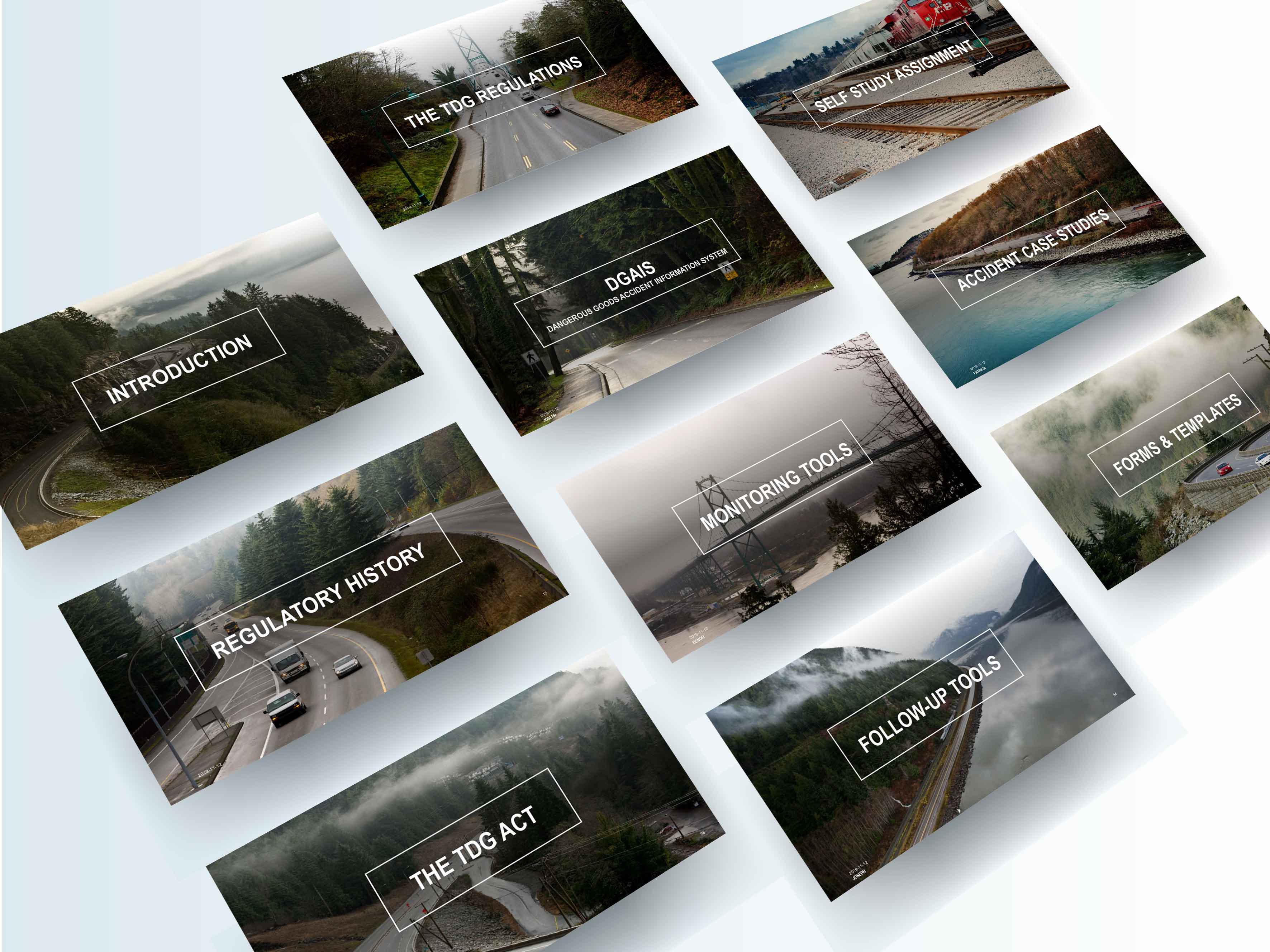 A mockup image of powerpoint slides, specifically the heading slides.