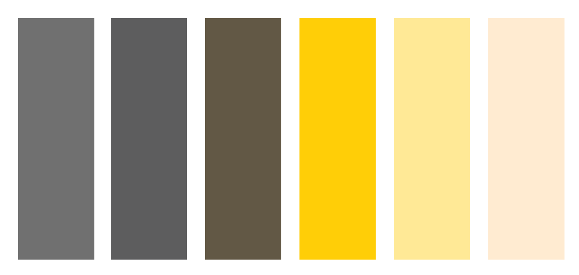 A swatch of the main shades of grey and yellow used in the project.